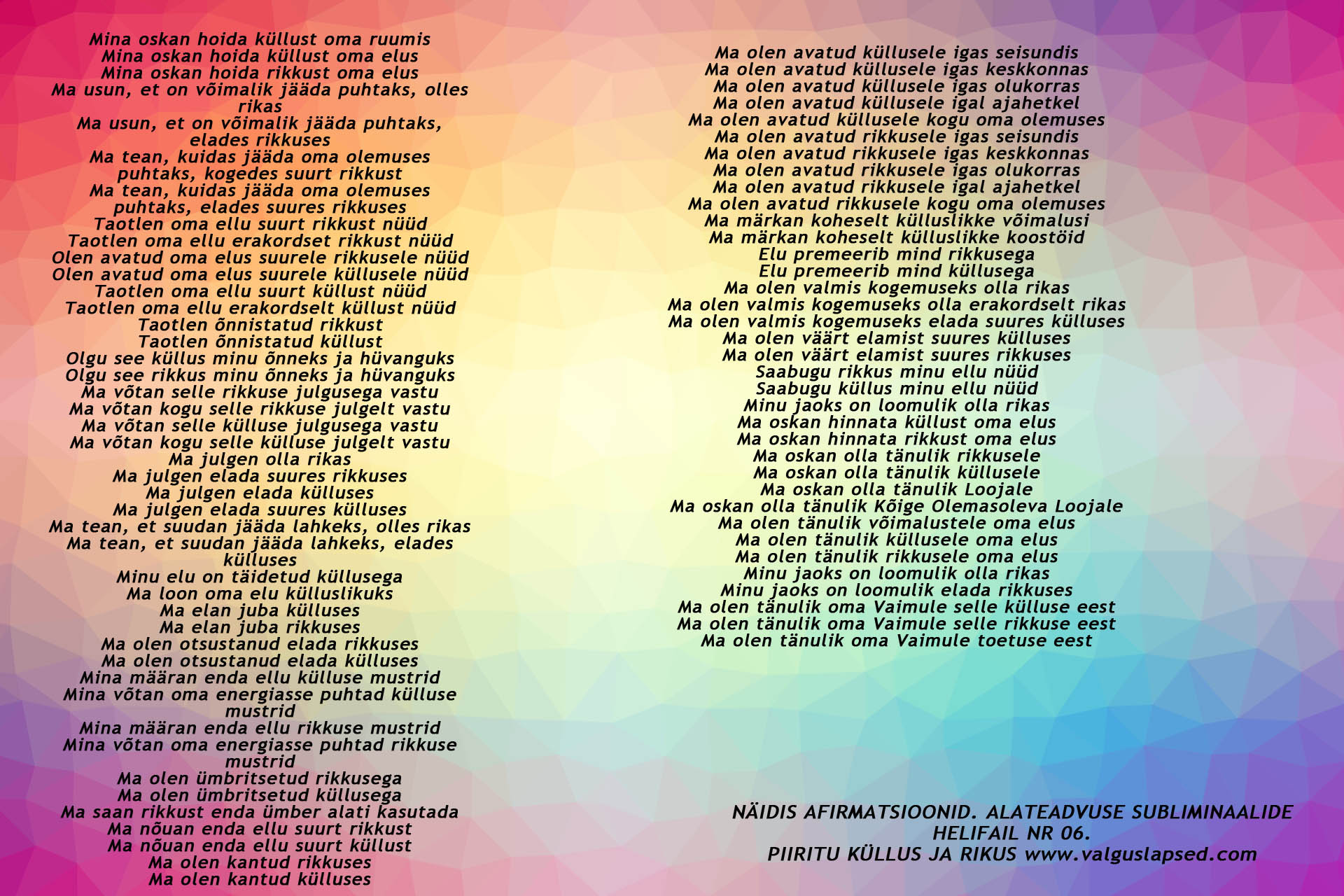 06*. KÜLLUSE JA PIIRITU RIKKUSE AVATUS. Alateadvuse Subliminaalid. 60 min. Audiofail|* Sobib alustajale. - Image 2