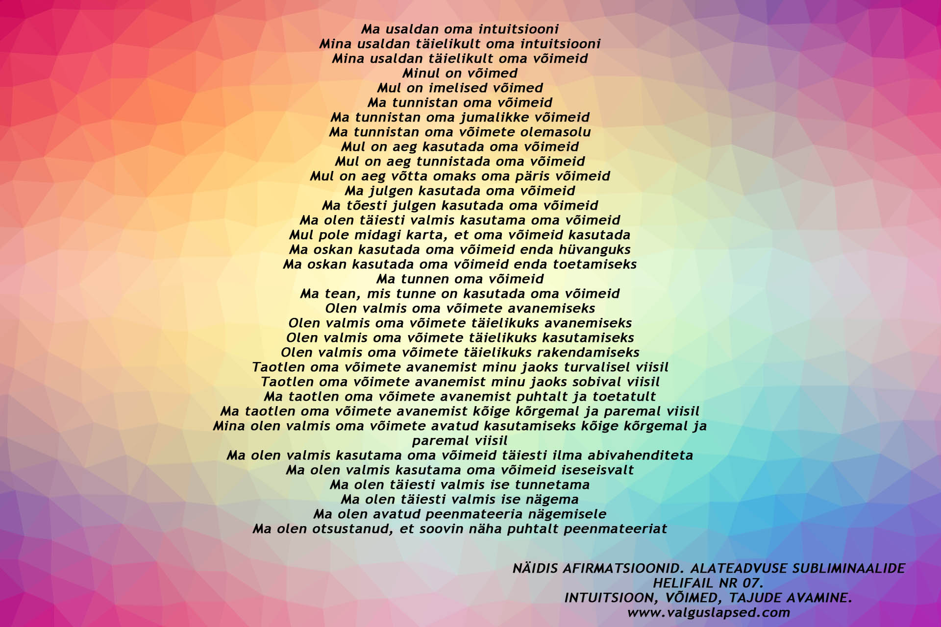 07*. INTUITSIOON JA AVATUD TAJUDE KASUTAMINE. Alateadvuse Subliminaalid. 60 min. Audiofail|* Sobib alustajale. - Image 2